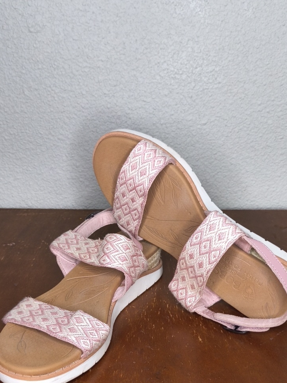 BOBS from Skechers Pink Wedge Textured Strap Slide Plush Foam Size 7 AD